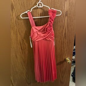 Sequin Hearts Coral Dress with Pleated Design